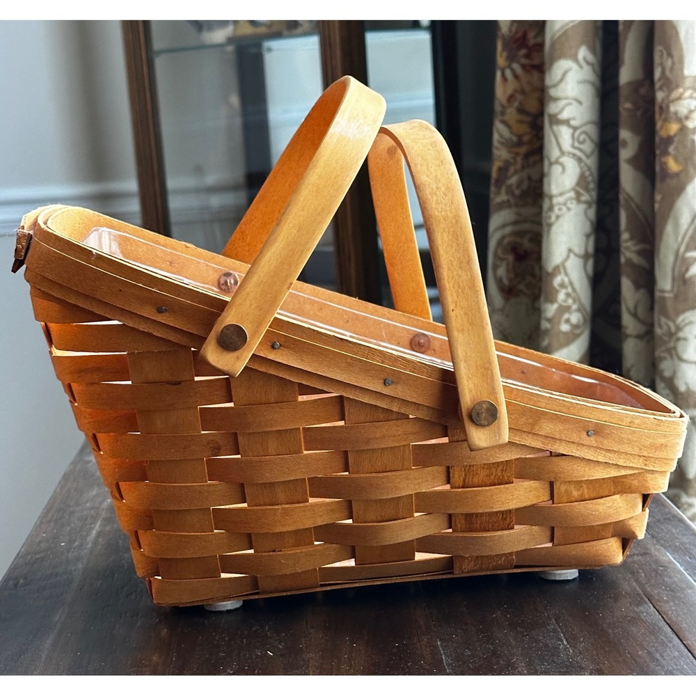 Longaberger Handwoven Slant Wood Basket with Liner Dresden Ohio Honey Stain